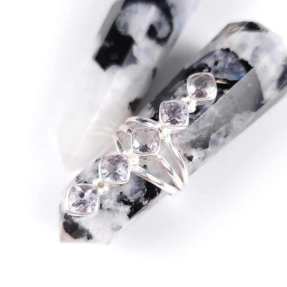 Sterling Silver 5 Stone Cushion Cut Pale Lavender Kunzite Crawler Ring Size 8 - Picture 7 of 16